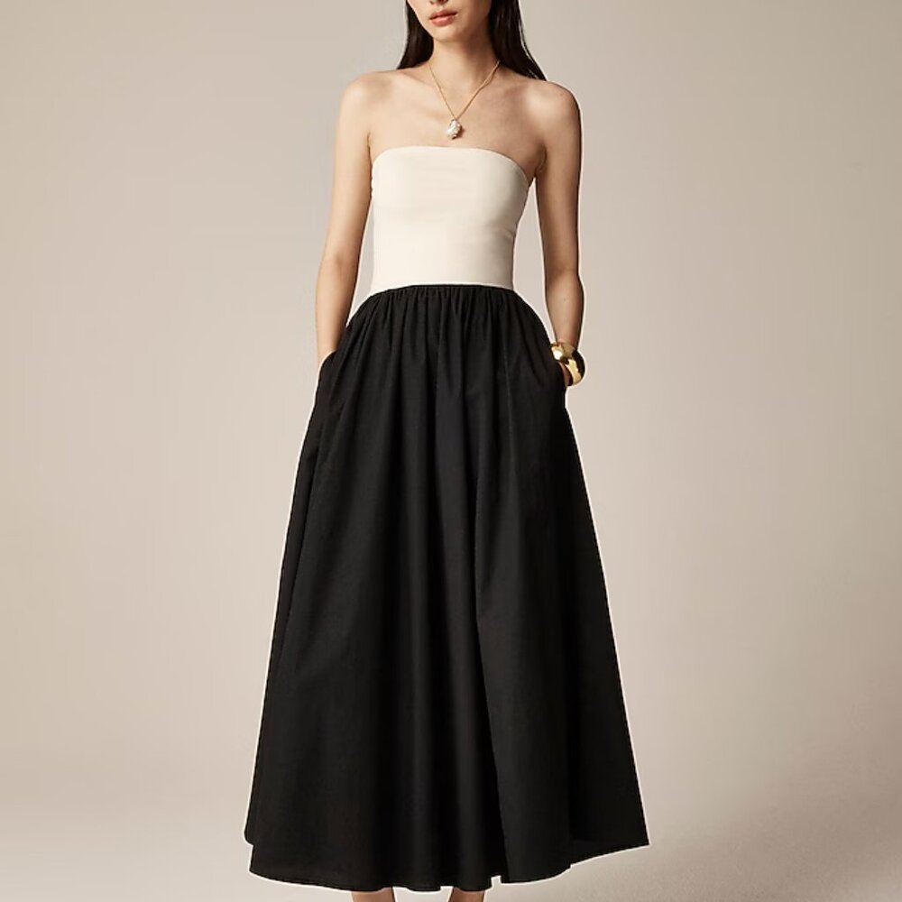 J.Crew Women's Strapless colorblock mixy dress Small Natural - Picture 2 of 7